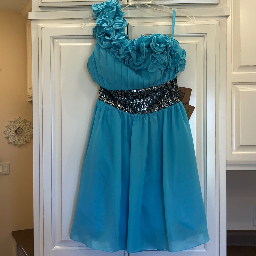 NWT Light in the Box ruffle one shoulder sequin waist dress size 8